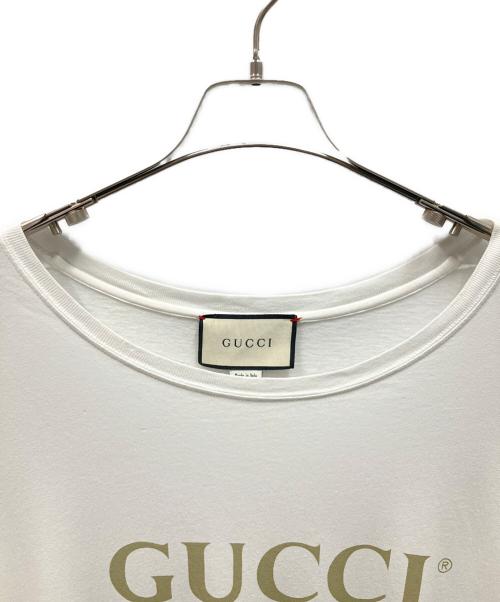 GUCCI（グッチ）GUCCI (グッチ) ダメージ加工ロゴTシャツ ホワイト サイズ:Lの古着・服飾アイテム