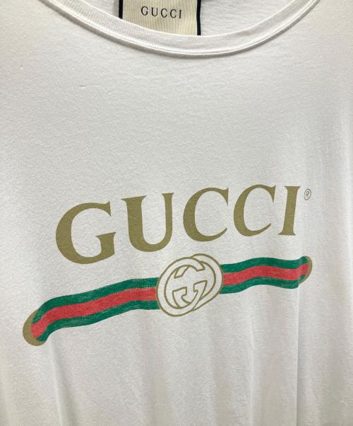 GUCCI（グッチ）GUCCI (グッチ) ダメージ加工ロゴTシャツ ホワイト サイズ:Lの古着・服飾アイテム