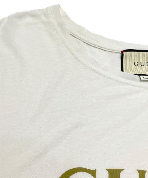 GUCCI（グッチ）GUCCI (グッチ) ダメージ加工ロゴTシャツ ホワイト サイズ:Lの古着・服飾アイテム