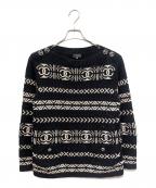 CHANELシャネル）の古着「ココマークボタン ボートネック ニット」｜ブラック