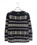 CHANELシャネル）の古着「ココボタンボートネックロゴニット」｜ブラック