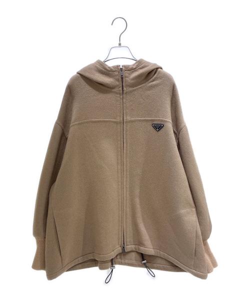 PRADA（プラダ）PRADA (プラダ) 三角プレート カシミアフーデッドジャケット ブラウン サイズ:40の古着・服飾アイテム
