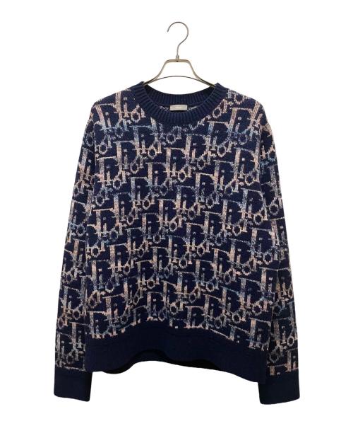 Christian Dior（クリスチャン ディオール）Christian Dior (クリスチャン ディオール) オブリークジャガードニット ネイビー サイズ:XLの古着・服飾アイテム
