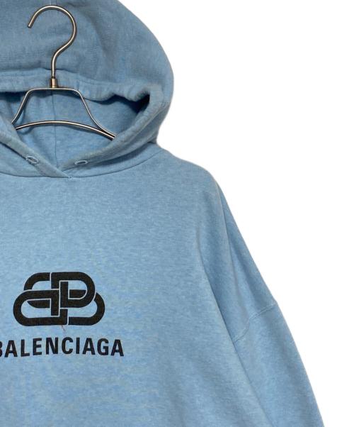 BALENCIAGA（バレンシアガ）BALENCIAGA (バレンシアガ) デザインロゴプリント フード付きパーカー ブルー サイズ:Sの古着・服飾アイテム