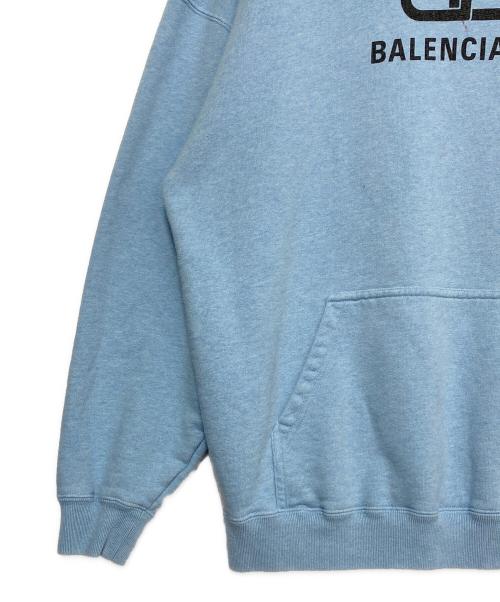 BALENCIAGA（バレンシアガ）BALENCIAGA (バレンシアガ) デザインロゴプリント フード付きパーカー ブルー サイズ:Sの古着・服飾アイテム
