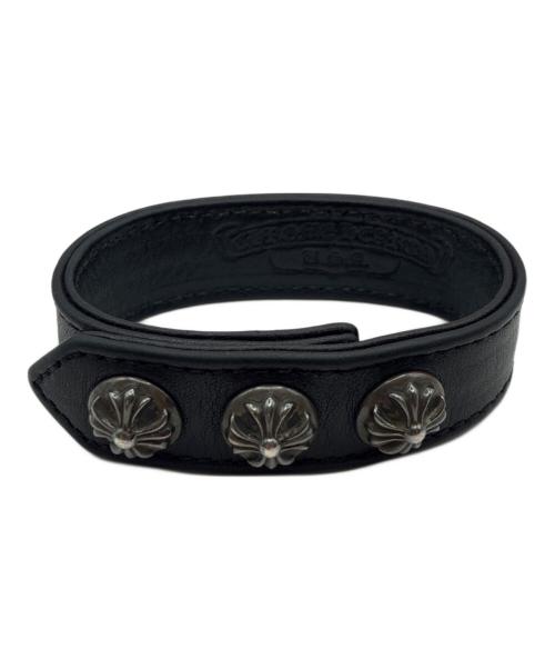 CHROME HEARTS（クロムハーツ）CHROME HEARTS (クロムハーツ) 3BTN 2SNP クロスボール レザーブレスレット ブラック サイズ:-の古着・服飾アイテム