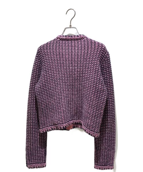 CHANEL（シャネル）CHANEL (シャネル) ココボタンノーカラーニットジャケット ピンク×ネイビー サイズ:38の古着・服飾アイテム