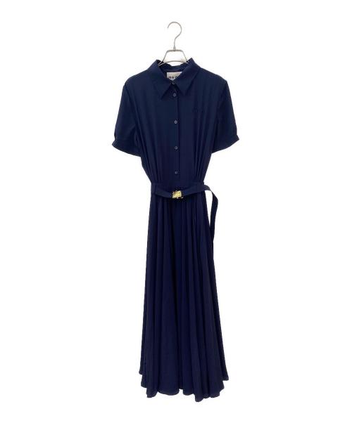 MIU MIU（ミュウミュウ）MIU MIU (ミュウミュウ) ロゴベルトシルクワンピース ネイビー サイズ:40の古着・服飾アイテム