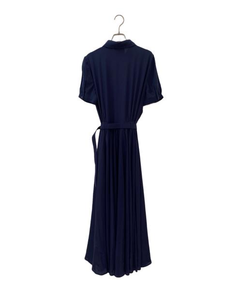 MIU MIU（ミュウミュウ）MIU MIU (ミュウミュウ) ロゴベルトシルクワンピース ネイビー サイズ:40の古着・服飾アイテム