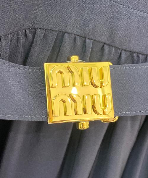 MIU MIU（ミュウミュウ）MIU MIU (ミュウミュウ) ロゴベルトシルクワンピース ネイビー サイズ:40の古着・服飾アイテム