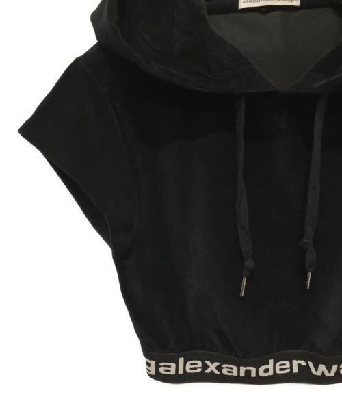 ALEXANDER WANG（アレキサンダー・ワン）ALEXANDER WANG (アレキサンダーワン) ベロア半袖パーカー ブラック サイズ:XSの古着・服飾アイテム