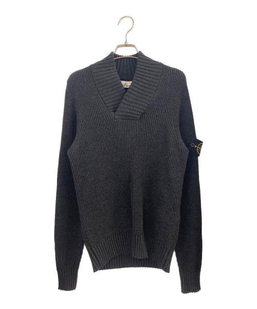 STONE ISLAND（ストーンアイランド）STONE ISLAND (ストーンアイランド) ショールカラー V/N RIB KNIT  グレー サイズ:Sの古着・服飾アイテム