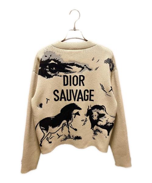 Christian Dior（クリスチャン ディオール）Christian Dior (クリスチャン ディオール) バックエンブロイダリーカシミヤニット ベージュ×ブラック サイズ:38の古着・服飾アイテム