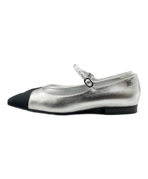 CHANEL（シャネル）CHANEL (シャネル) フラットパンプス ブラック×シルバー サイズ:38 1/2Cの古着・服飾アイテム
