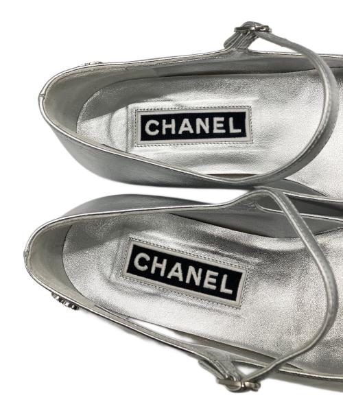 CHANEL（シャネル）CHANEL (シャネル) フラットパンプス ブラック×シルバー サイズ:38 1/2Cの古着・服飾アイテム