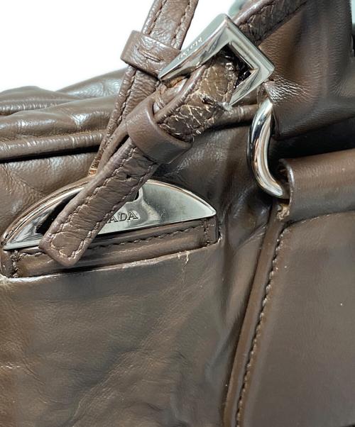 PRADA（プラダ）PRADA (プラダ) シワ加工ボストンバッグ ブラウンの古着・服飾アイテム