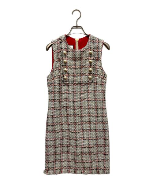 GUCCI（グッチ）GUCCI (グッチ) ツイードGGパールワンピース ライトグレー サイズ:36の古着・服飾アイテム
