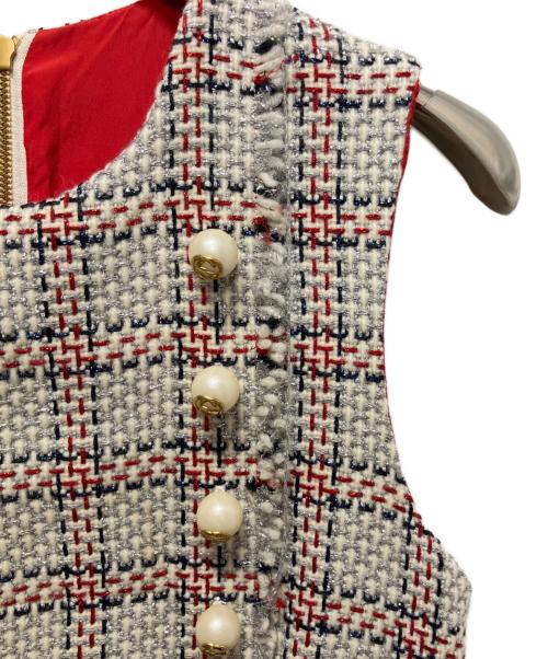 GUCCI（グッチ）GUCCI (グッチ) ツイードGGパールワンピース ライトグレー サイズ:36の古着・服飾アイテム