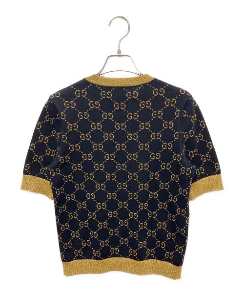 GUCCI（グッチ）GUCCI (グッチ) GGコットンラメ ファブリック トップス/GGジャガード半袖ニット ブラック サイズ:Ｓの古着・服飾アイテム
