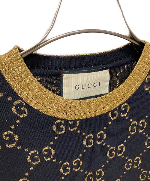 GUCCI（グッチ）GUCCI (グッチ) GGコットンラメ ファブリック トップス/GGジャガード半袖ニット ブラック サイズ:Ｓの古着・服飾アイテム