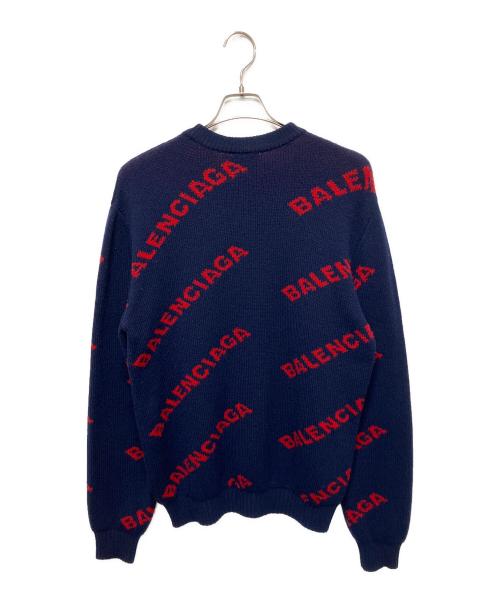 BALENCIAGA（バレンシアガ）BALENCIAGA (バレンシアガ) オールオーバーロゴニット ネイビー サイズ:Sの古着・服飾アイテム