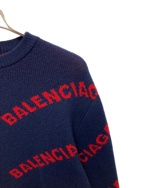 BALENCIAGA（バレンシアガ）BALENCIAGA (バレンシアガ) オールオーバーロゴニット ネイビー サイズ:Sの古着・服飾アイテム