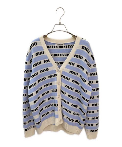 MIU MIU（ミュウミュウ）MIU MIU (ミュウミュウ) ロゴカーディガン スカイブルー サイズ:36の古着・服飾アイテム