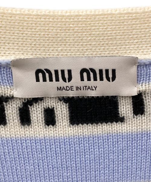 MIU MIU（ミュウミュウ）MIU MIU (ミュウミュウ) ロゴカーディガン スカイブルー サイズ:36の古着・服飾アイテム