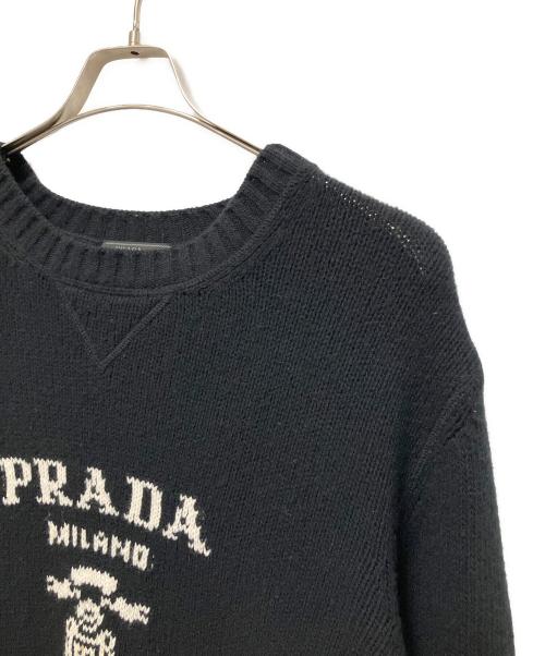 PRADA（プラダ）PRADA (プラダ) Prada Wool And Cashmere Crew-Neck Sweater/カシミヤ混 クルーネックロゴセーター ブラック サイズ:52の古着・服飾アイテム
