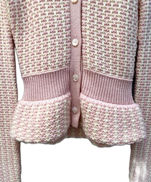 Christian Dior（クリスチャン ディオール）Christian Dior (クリスチャン ディオール) ノーカラーニットカーディガン・ローゲージニットカーディガン ピンク×ホワイト サイズ:40の古着・服飾アイテム