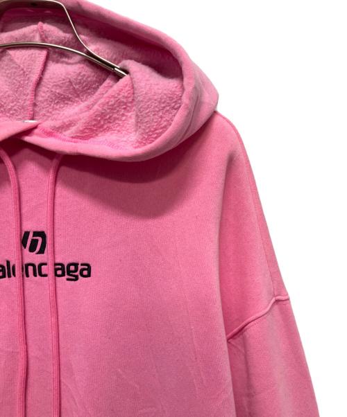 BALENCIAGA（バレンシアガ）BALENCIAGA (バレンシアガ) Soccer Hoodie/オーバーサイズド ロゴ刺繍パーカー ピンク サイズ:XSの古着・服飾アイテム