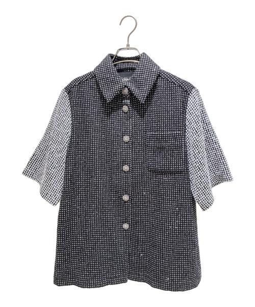 CHANEL（シャネル）CHANEL (シャネル) P78 25SS ココマークボタン ツイード ブラウス ブラック サイズ:38の古着・服飾アイテム