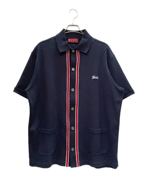 GUCCI（グッチ）GUCCI (グッチ) ロゴ鹿の子 半袖シャツ ネイビー サイズ:Lの古着・服飾アイテム