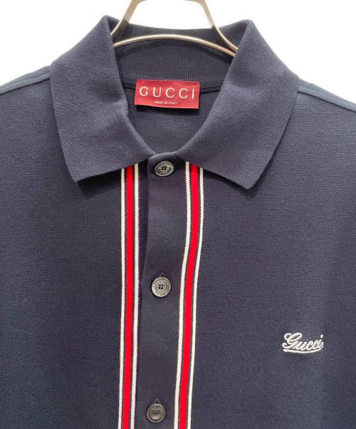 GUCCI（グッチ）GUCCI (グッチ) ロゴ鹿の子 半袖シャツ ネイビー サイズ:Lの古着・服飾アイテム