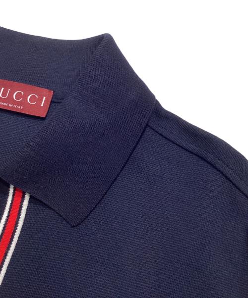 GUCCI（グッチ）GUCCI (グッチ) ロゴ鹿の子 半袖シャツ ネイビー サイズ:Lの古着・服飾アイテム