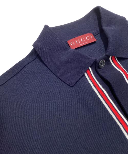 GUCCI（グッチ）GUCCI (グッチ) ロゴ鹿の子 半袖シャツ ネイビー サイズ:Lの古着・服飾アイテム