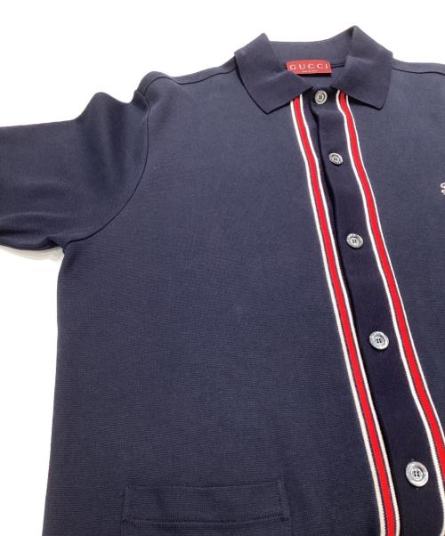 GUCCI（グッチ）GUCCI (グッチ) ロゴ鹿の子 半袖シャツ ネイビー サイズ:Lの古着・服飾アイテム