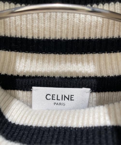 CELINE（セリーヌ）CELINE (セリーヌ) カシミヤ混ボーダータートルネックニット ベージュ×ブラック サイズ:Sの古着・服飾アイテム