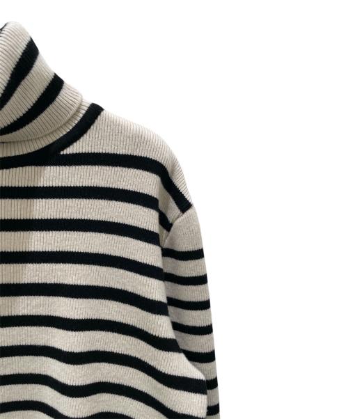 CELINE（セリーヌ）CELINE (セリーヌ) カシミヤ混ボーダータートルネックニット ベージュ×ブラック サイズ:Sの古着・服飾アイテム