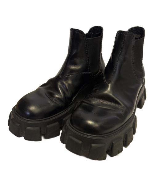 PRADA（プラダ）PRADA (プラダ) モノリス ブラッシュドレザー チェルシーブーツ サイドゴアブーツ ブラック サイズ:7の古着・服飾アイテム