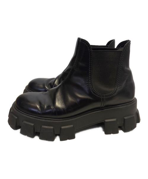 PRADA（プラダ）PRADA (プラダ) モノリス ブラッシュドレザー チェルシーブーツ サイドゴアブーツ ブラック サイズ:7の古着・服飾アイテム