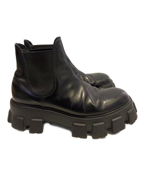 PRADA（プラダ）PRADA (プラダ) モノリス ブラッシュドレザー チェルシーブーツ サイドゴアブーツ ブラック サイズ:7の古着・服飾アイテム