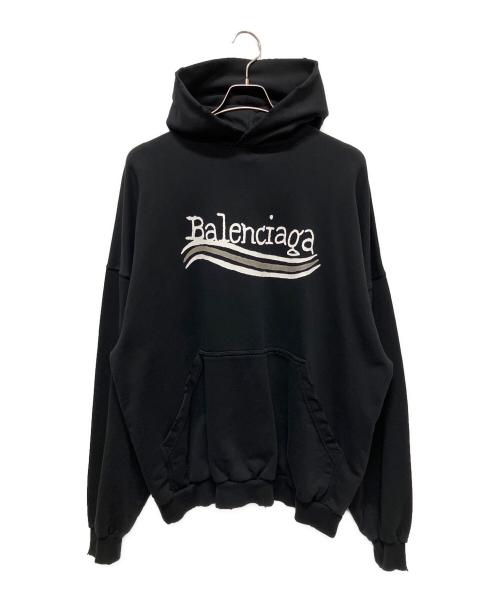 BALENCIAGA（バレンシアガ）BALENCIAGA (バレンシアガ) 23AW ダメージキャンペーンロゴパーカー ブラック サイズ:2の古着・服飾アイテム