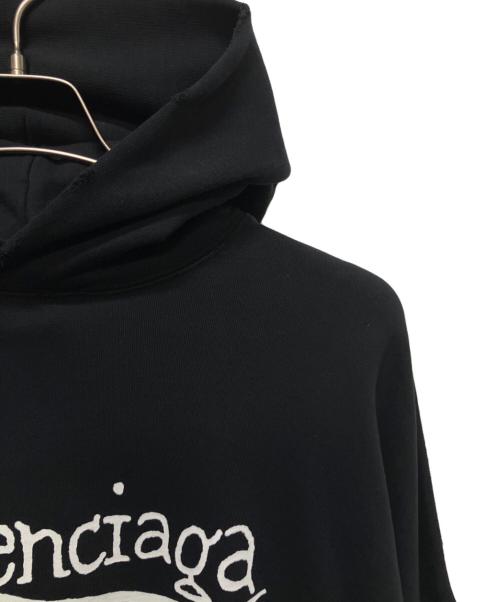 BALENCIAGA（バレンシアガ）BALENCIAGA (バレンシアガ) 23AW ダメージキャンペーンロゴパーカー ブラック サイズ:2の古着・服飾アイテム