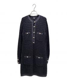 CHANEL（シャネル）の古着「P65 ココマーク パールボタン ラメニットドレス」｜ブラック