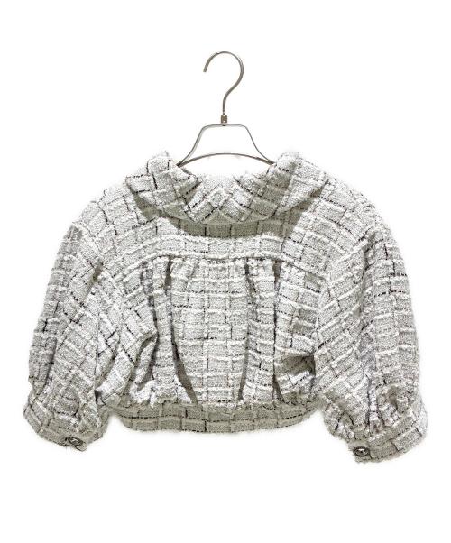 CHANEL（シャネル）CHANEL (シャネル) P71 22年クルーズ クロップド ツイード ショートジャケット ホワイト×グレー サイズ:34の古着・服飾アイテム