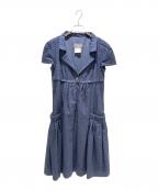 CHANELシャネル）の古着「P40 ココマークボタン フレンチスリーブ ワンピース」｜ネイビー