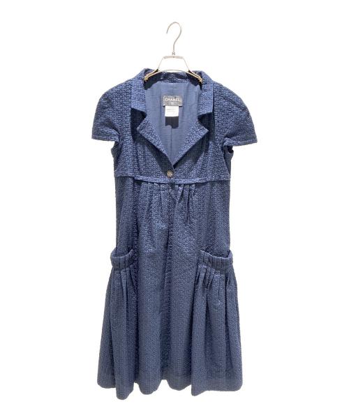 CHANEL（シャネル）CHANEL (シャネル) P40 ココマークボタン フレンチスリーブ ワンピース ネイビー サイズ:36の古着・服飾アイテム