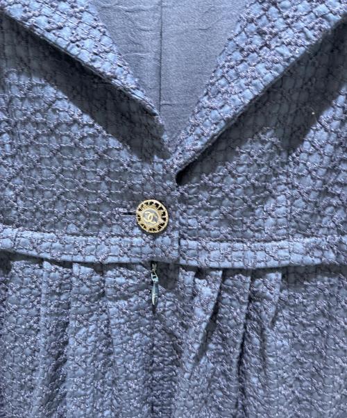 CHANEL（シャネル）CHANEL (シャネル) P40 ココマークボタン フレンチスリーブ ワンピース ネイビー サイズ:36の古着・服飾アイテム