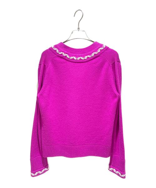 CHANEL（シャネル）CHANEL (シャネル) P70 Coco Mark Button Cardigan ココマーク レーストリム ニットカーディガン パープル サイズ:34の古着・服飾アイテム